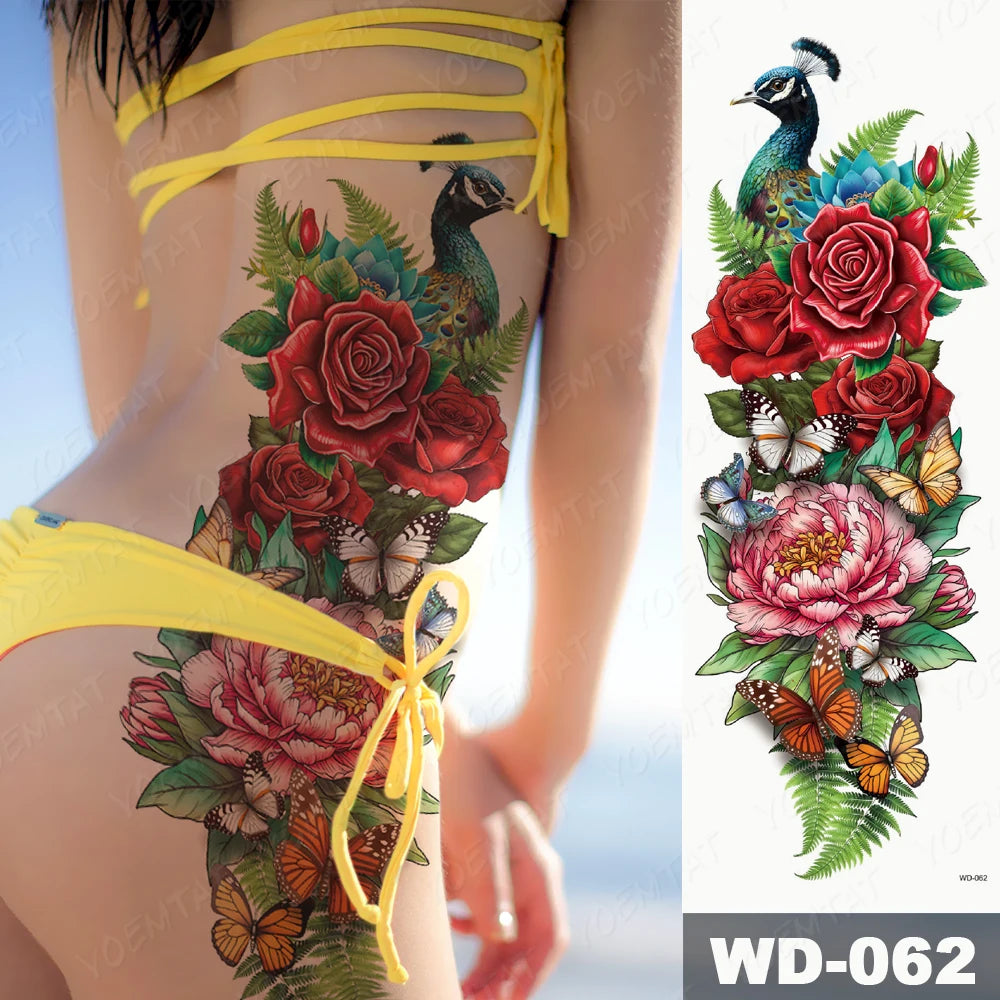 Large Arm Sleeve Tattoo Lion Crown King Rose Waterproof Temporary Tatoo Sticker Wild Wolf Tiger Men Full Skull Totem Fake Tatto