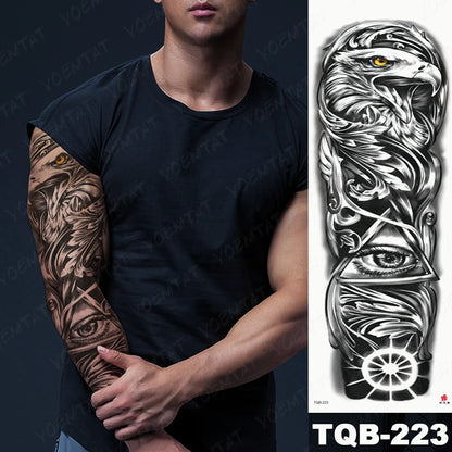 Large Arm Sleeve Tattoo Lion Crown King Rose Waterproof Temporary Tatoo Sticker Wild Wolf Tiger Men Full Skull Totem Fake Tatto