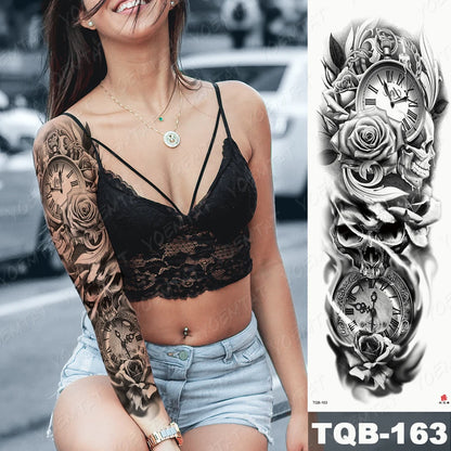 Large Arm Sleeve Tattoo Lion Crown King Rose Waterproof Temporary Tatoo Sticker Wild Wolf Tiger Men Full Skull Totem Fake Tatto