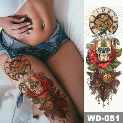 Large Arm Sleeve Tattoo Lion Crown King Rose Waterproof Temporary Tatoo Sticker Wild Wolf Tiger Men Full Skull Totem Fake Tatto