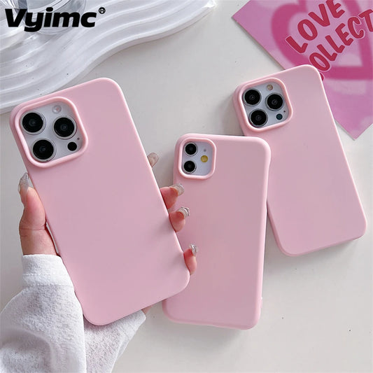 Luxury TPU Solid Pink Color With Camera Bumper Phone Case For iPhone 15 14 13 12 11 Pro Max Plus Skin Feeling Full Back Cover