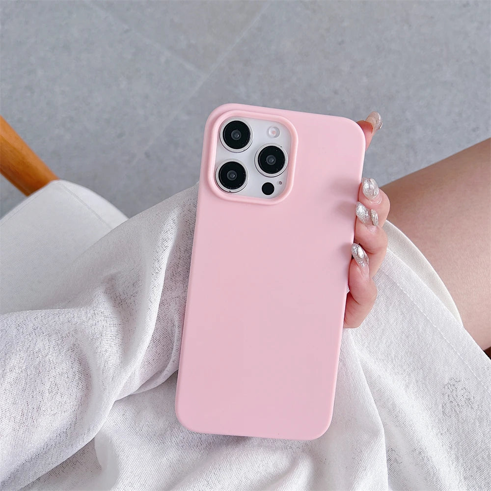 Luxury TPU Solid Pink Color With Camera Bumper Phone Case For iPhone 15 14 13 12 11 Pro Max Plus Skin Feeling Full Back Cover