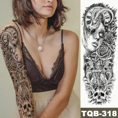 Large Arm Sleeve Tattoo Lion Crown King Rose Waterproof Temporary Tatoo Sticker Wild Wolf Tiger Men Full Skull Totem Fake Tatto