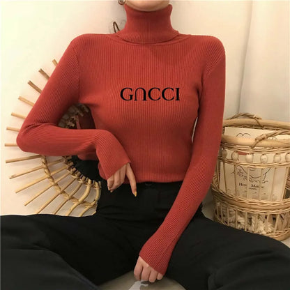 Elegant Solid Basic Knitted Tops Women Turtlneck Sweater Long Sleeve Casual Slim Pullover Korean Fashion Simple Chic Clothes