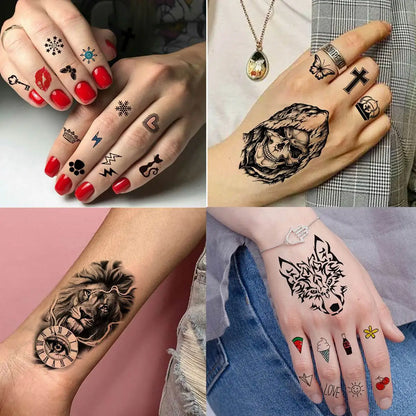 60 Sheets Ferocious Lion Tiger Temporary Tattoos For Men Women Arm Neck Devil Skull Tattoo Black Wolf Dragon Tatoo Small Desgin