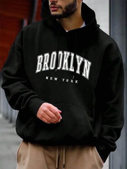 Fashion Brooklyn New York Printing Men Hoody O-Neck All Match Loose Comfortable Sweatshirt Fleece Basic Hoodie Autumn Clothes