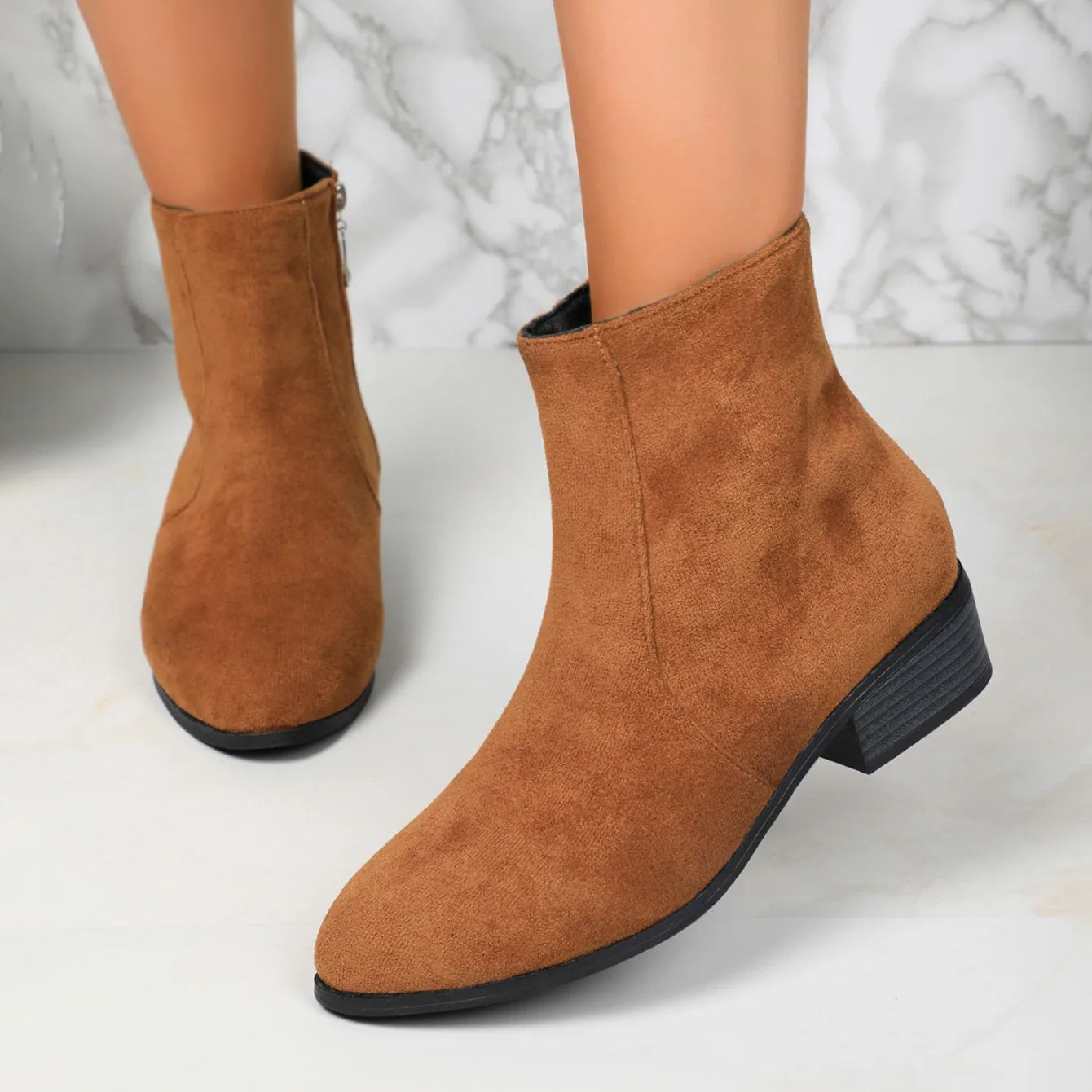 Women Boots Winter 2024 New Suede Dress Warm Boots Women Fashion Mid-Heel Warm Ankle Boots Comfortable Outdoor Shoes for Women