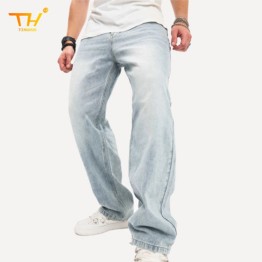 TINGHUO Men's Baggy Jeans Loose Button Fly Straight Leg Jeans Casual Denim Pants Men Designer Y2k Clothes pantalones hombre