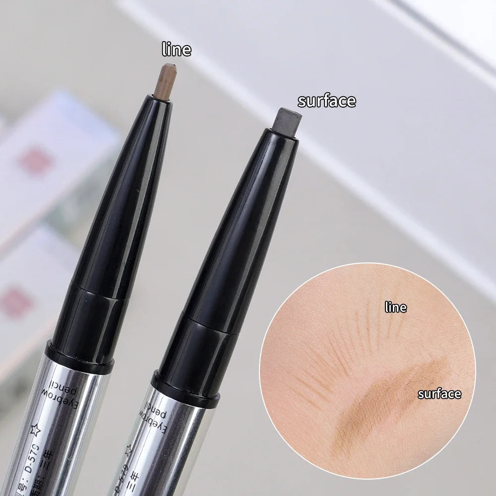 Waterproof Rotatable Gray Brown Eyebrow Pencil Lasting No Blooming Triangle Smooth Matte Double Head Eyebrow Tattoo Pen Makeup