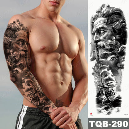 Large Arm Sleeve Tattoo Lion Crown King Rose Waterproof Temporary Tatoo Sticker Wild Wolf Tiger Men Full Skull Totem Fake Tatto