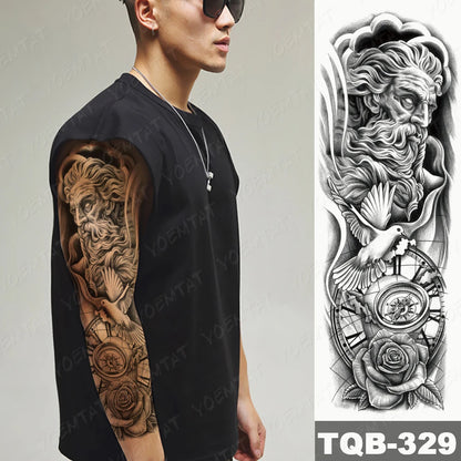 Large Arm Sleeve Tattoo Lion Crown King Rose Waterproof Temporary Tatoo Sticker Wild Wolf Tiger Men Full Skull Totem Fake Tatto