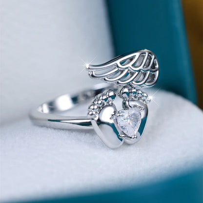 Personality Cute Little Feet Zircon Little Wings Rings Trendy Silver Color Opening Ring Dainty Small For Women Wedding Jewelry