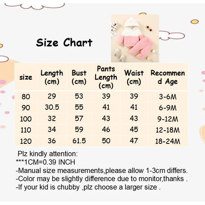 0-2 Years Newborn Baby Girl Fluff Hooded Clothes Set Long Sleeve Hoodie Top + Pant Autumn and Winter Warm Daily 2PCS Outfit