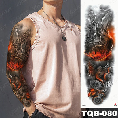 Large Arm Sleeve Tattoo Lion Crown King Rose Waterproof Temporary Tatoo Sticker Wild Wolf Tiger Men Full Skull Totem Fake Tatto