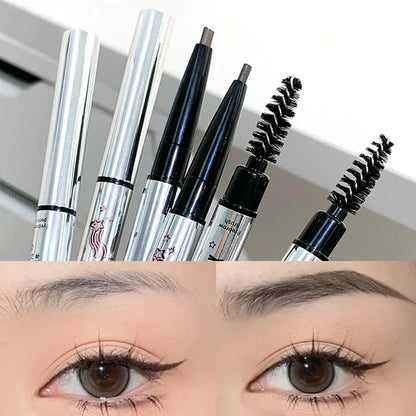 Waterproof Rotatable Gray Brown Eyebrow Pencil Lasting No Blooming Triangle Smooth Matte Double Head Eyebrow Tattoo Pen Makeup