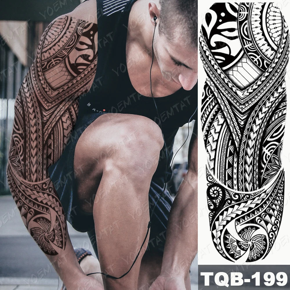 Large Full Arm Sleeve Tribal Totem Waterproof Temporary Tattoo Sticker Skull Totem Bird Wolf Tiger Fake Tatoo Body Art Men Women