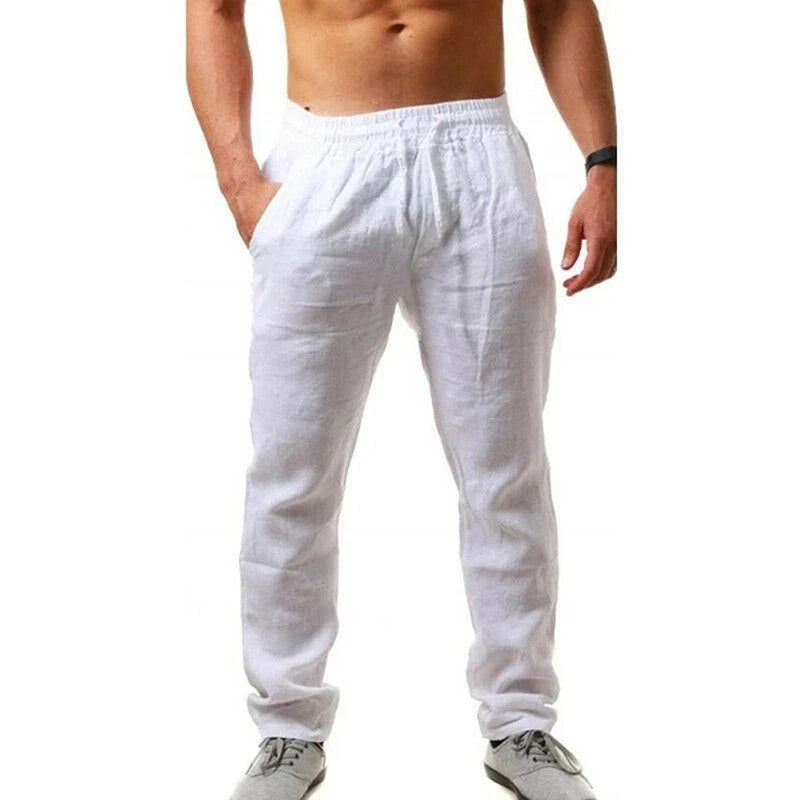 Men Sports Jogging Sweatpants Splicing Casual Pure Color Cotton Straight Trousers Large Size Home Long Pants