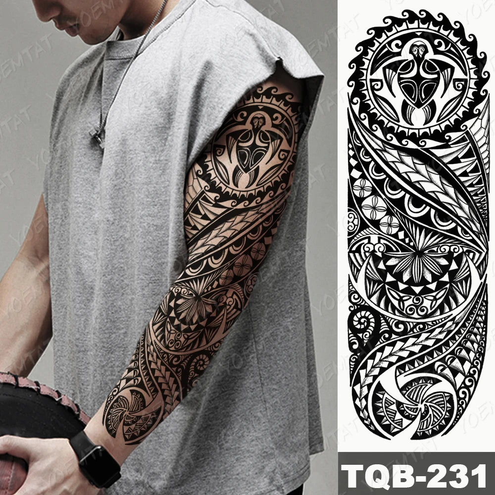 Large Arm Sleeve Tattoo Lion Crown King Rose Waterproof Temporary Tatoo Sticker Wild Wolf Tiger Men Full Skull Totem Fake Tatto