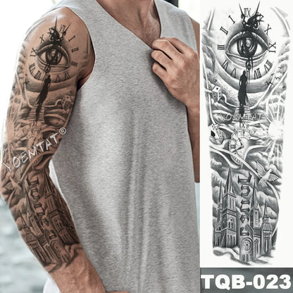 Large Full Arm Sleeve Tribal Totem Waterproof Temporary Tattoo Sticker Skull Totem Bird Wolf Tiger Fake Tatoo Body Art Men Women