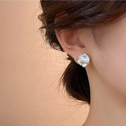 SUMENG 2024 New White Enamel Flower Stud Earrings for Women Folded Unique Design Multi-layers Floral Female Fahion Jewelry Gifts