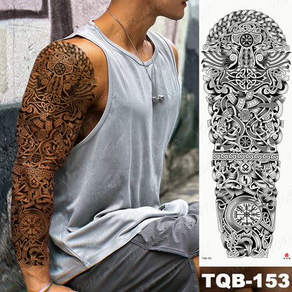 Large Arm Sleeve Tattoo Lion Crown King Rose Waterproof Temporary Tatoo Sticker Wild Wolf Tiger Men Full Skull Totem Fake Tatto