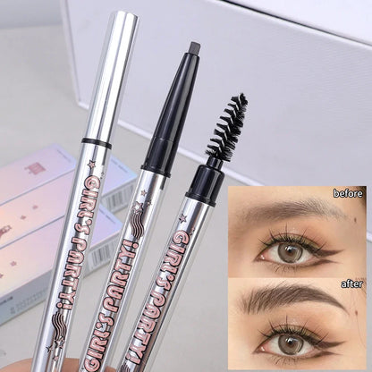 Waterproof Rotatable Gray Brown Eyebrow Pencil Lasting No Blooming Triangle Smooth Matte Double Head Eyebrow Tattoo Pen Makeup