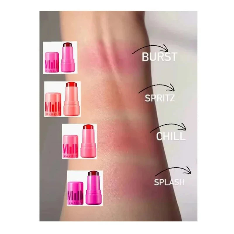 3-in-1 Milk Makeup Lipstick Blush Stick Lip Tinted Cooling Water Long Lasting Jelly Tint Watercolor Multi-Use Matte Makeup