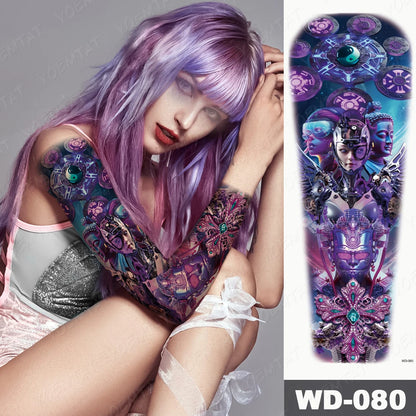 Large Arm Sleeve Tattoo Lion Crown King Rose Waterproof Temporary Tatoo Sticker Wild Wolf Tiger Men Full Skull Totem Fake Tatto