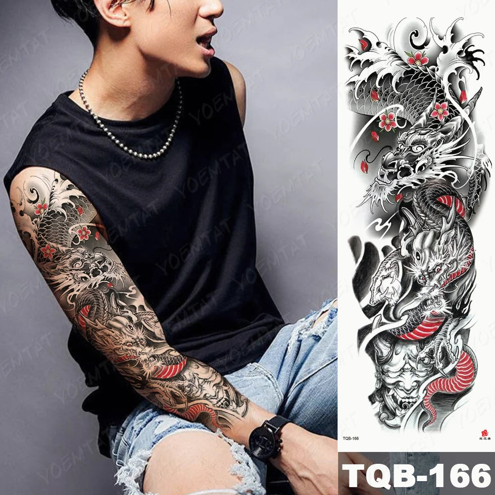 Large Arm Sleeve Tattoo Lion Crown King Rose Waterproof Temporary Tatoo Sticker Wild Wolf Tiger Men Full Skull Totem Fake Tatto