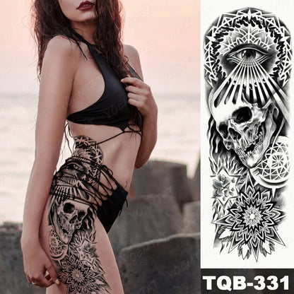 Large Full Arm Sleeve Tribal Totem Waterproof Temporary Tattoo Sticker Skull Totem Bird Wolf Tiger Fake Tatoo Body Art Men Women