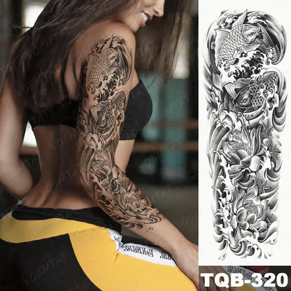 Large Arm Sleeve Tattoo Lion Crown King Rose Waterproof Temporary Tatoo Sticker Wild Wolf Tiger Men Full Skull Totem Fake Tatto