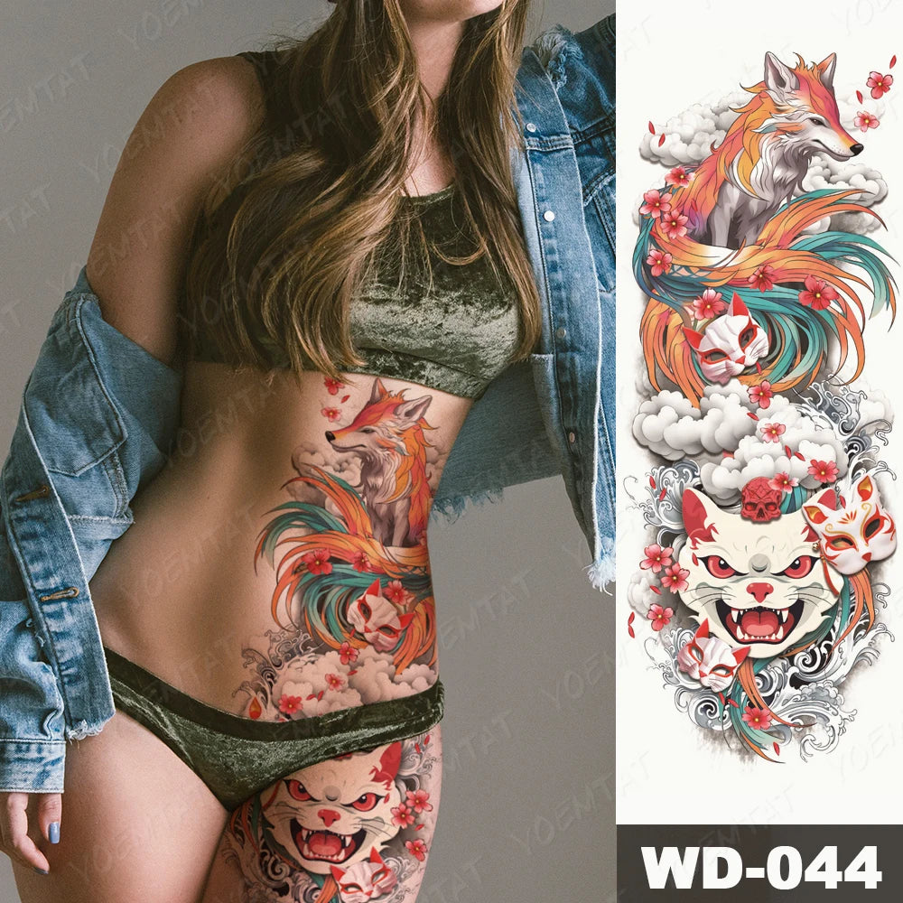 Large Arm Sleeve Tattoo Lion Crown King Rose Waterproof Temporary Tatoo Sticker Wild Wolf Tiger Men Full Skull Totem Fake Tatto