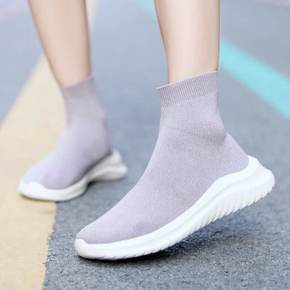 Socks Sneakers Women Knit Upper Breathable Sport Shoes Sock Boots Woman Chunky High Top Running Shoes For Men Women Vulcanize