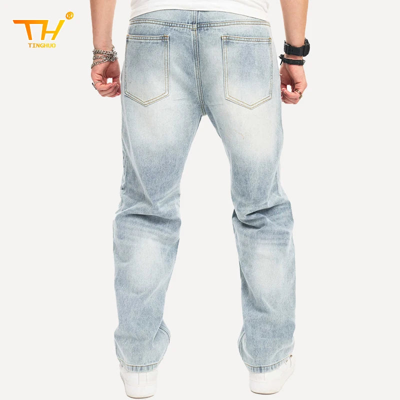 TINGHUO Men's Baggy Jeans Loose Button Fly Straight Leg Jeans Casual Denim Pants Men Designer Y2k Clothes pantalones hombre