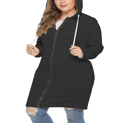 Women's plus size casual hooded sweatshirt, pocket zipper loose solid color coat, autumn and winter sweatshirt,