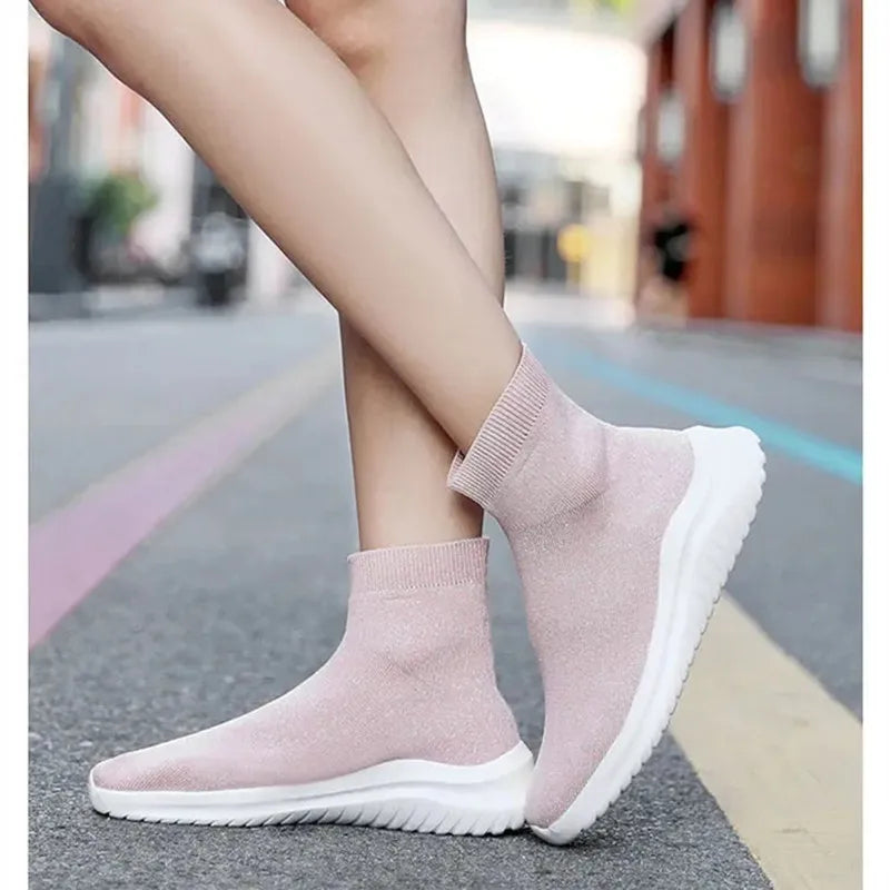 Socks Sneakers Women Knit Upper Breathable Sport Shoes Sock Boots Woman Chunky High Top Running Shoes For Men Women Vulcanize