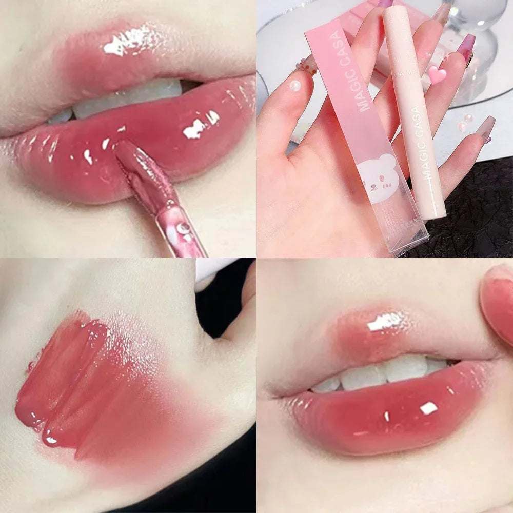 Cute Water Light Lip Gloss Lasting Crystal Glossy Moisturizing Lip Glaze Mirror Nude Liquid Lipstick Women Lips Makeup Cosmetics