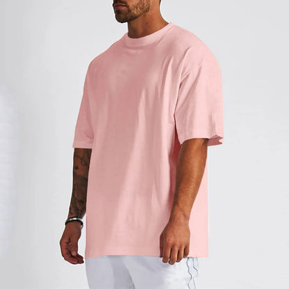 Men Summer Pure Cotton Shirt Oversized Shirt Solid Color Large Size Short Sleeve round Shoulder Sleeve Top Summer Washed T Shirt