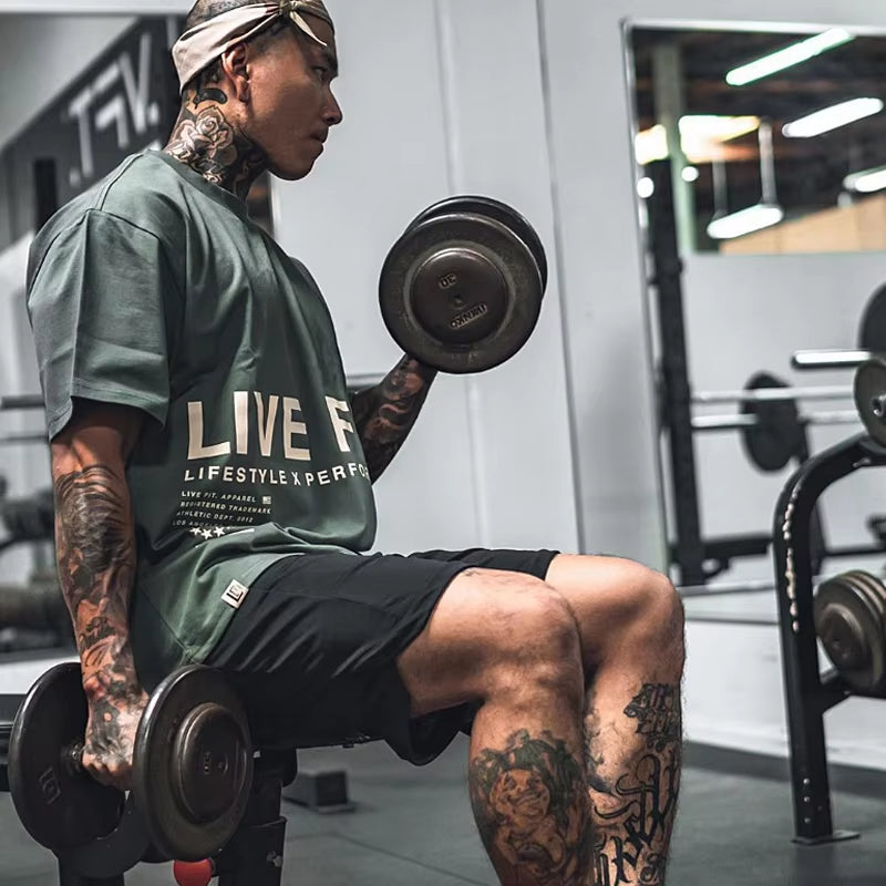 Men'S Gym Summer Casual T-Shirt Fitness Running Short Sleeve Tee Tops Fashion Hip-Hop Oversized Shirt Male Sweatshirt Clothing