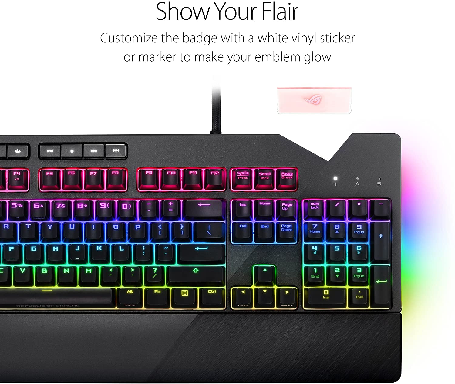 ROG Strix Flare (Cherry MX Brown) Aura Sync RGB Mechanical Gaming Keyboard with Switches, Customizable Badge, USB Pass through and Media Controls